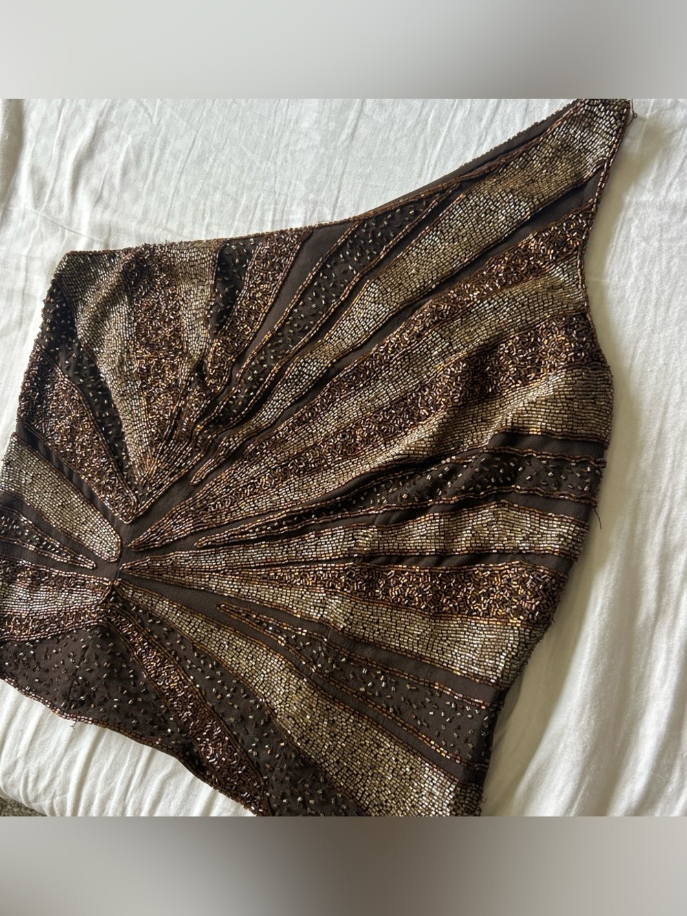 Insane Vintage Caché Beaded One ShoulderTop in Bronze. Shell 100% Pure Silk - Picture 3 of 11